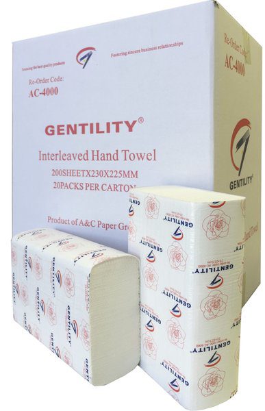 303157 a c gentility interleaved slimline paper towel 1ply 200sht 20pck ac 4000 grande